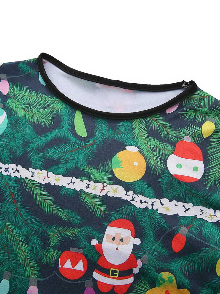 Green 1960s Christmas Pattern Bodycon Dress