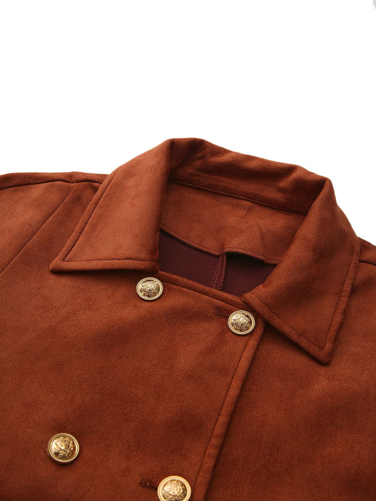 Light Brown 1940s Double-breasted Metal Button Suede Cape