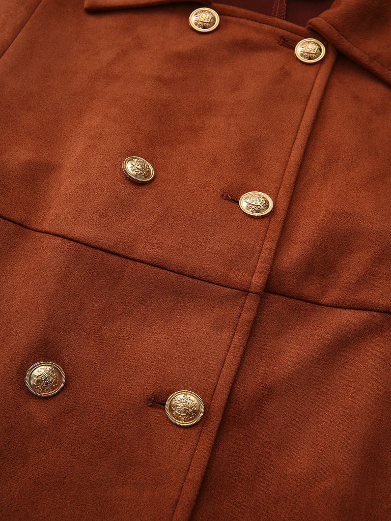 Light Brown 1940s Double-breasted Metal Button Suede Cape