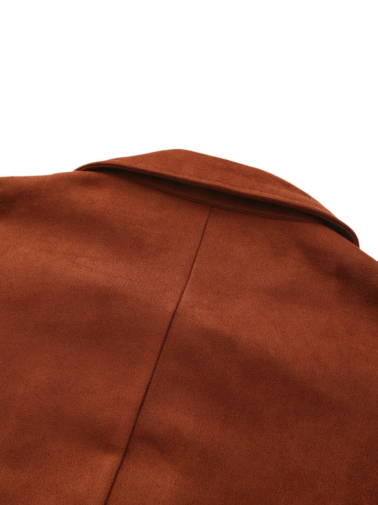 Light Brown 1940s Double-breasted Metal Button Suede Cape