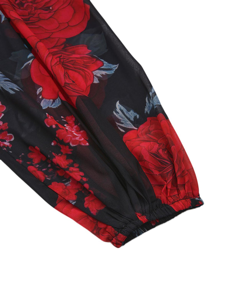 1960s French Tea Floral Off-Shoulder Bodycon Dress