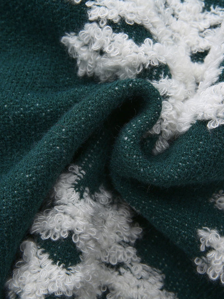 1940s Christmas Fleece-Snowflake Turtleneck Sweater