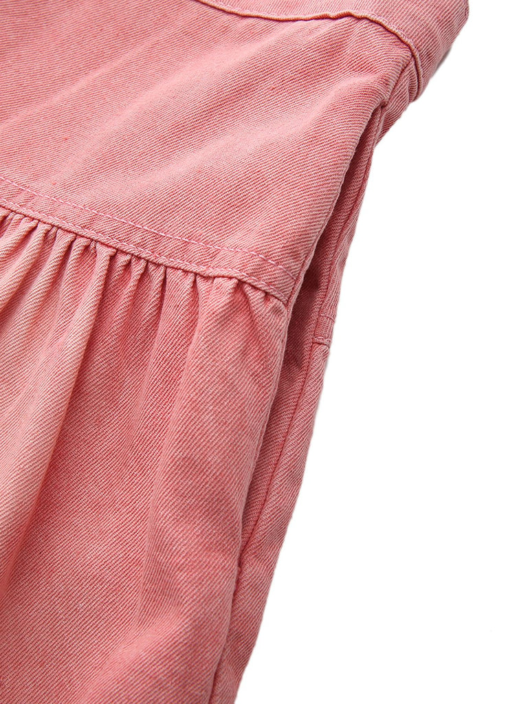 Pink 1940s Denim Button-Down Tiered Maxi Skirt