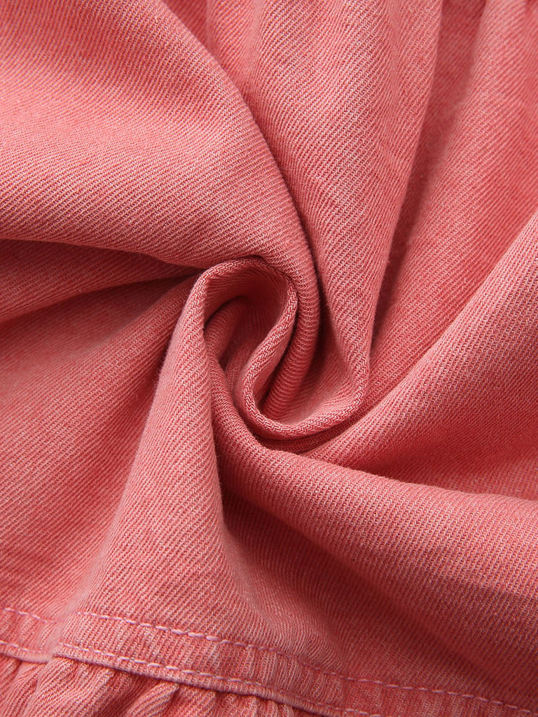 Pink 1940s Denim Button-Down Tiered Maxi Skirt