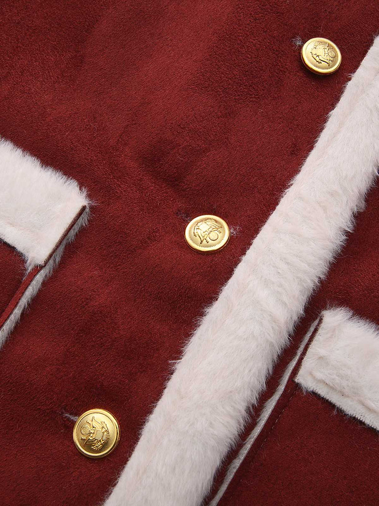 1940s Lapel Plush Buckle Pocketed Jacket