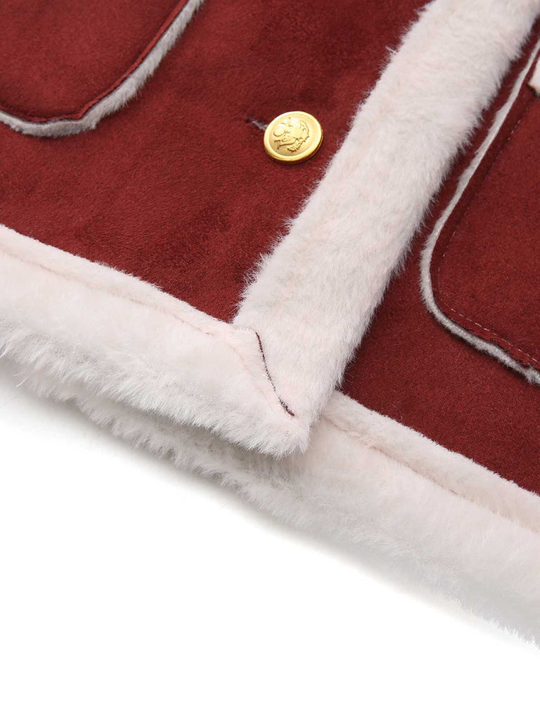 1940s Lapel Plush Buckle Pocketed Jacket