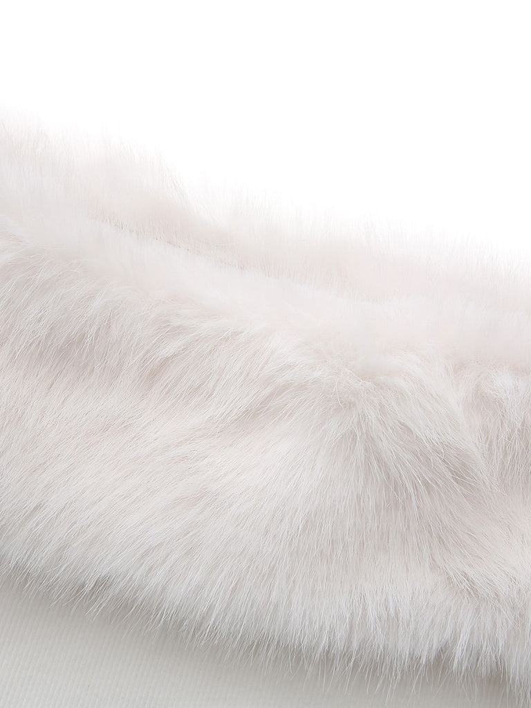 White 1960s Christmas Faux Fur Trim Off-Shoulder Dress