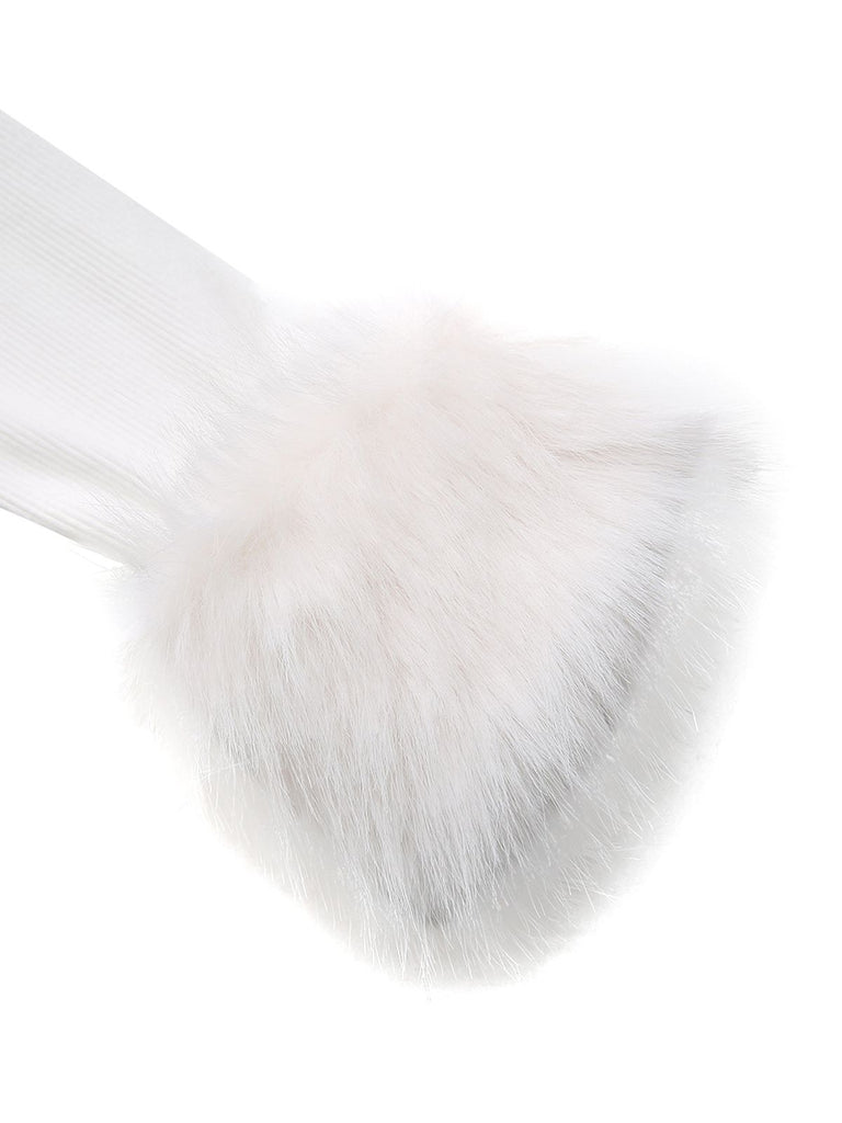 White 1960s Christmas Faux Fur Trim Off-Shoulder Dress