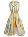 2PCS 1950s Yellow White Blue Striped Romper & Skirt