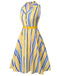 2PCS 1950s Yellow White Blue Striped Romper & Skirt