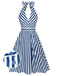 2PCS Blue 1940s Stripe Halter Romper & Skirt