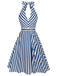 2PCS Blue 1940s Stripe Halter Romper & Skirt