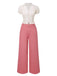 2PCS Pink 1950s Tulip Blouse & Rose Button Pants