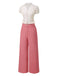 2PCS Pink 1950s Tulip Blouse & Rose Button Pants