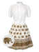 [Pre-Sale] 2PCS 1940s Embroidered Blouse & Elephant Print Skirt