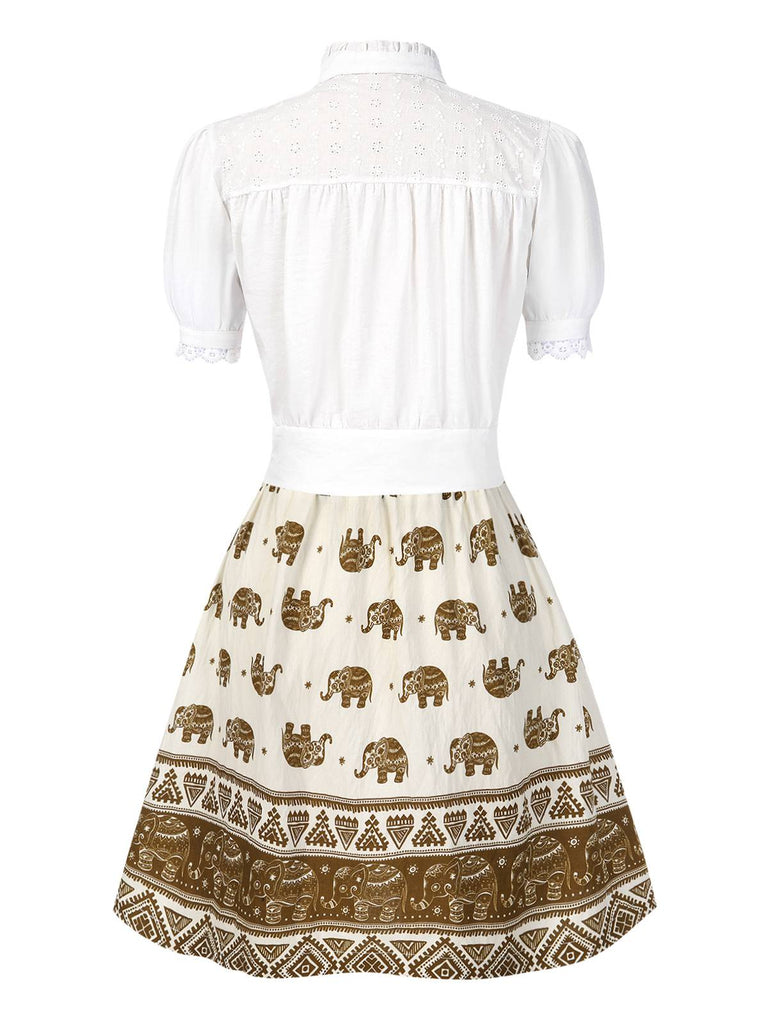 [Pre-Sale] 2PCS 1940s Embroidered Blouse & Elephant Print Skirt