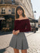 [Pre-Sale] 2PCS Red & Gray 1960s Twisted Knit Top & Pleated Skirt