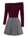 [Pre-Sale] 2PCS Red & Gray 1960s Twisted Knit Top & Pleated Skirt