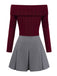 [Pre-Sale] 2PCS Red & Gray 1960s Twisted Knit Top & Pleated Skirt
