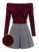 [Pre-Sale] 2PCS Red & Gray 1960s Twisted Knit Top & Pleated Skirt