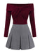 [Pre-Sale] 2PCS Red & Gray 1960s Twisted Knit Top & Pleated Skirt