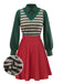 [Pre-Sale] 2PCS Green 1960s Diamond Check Knitted Vest Blouse & Skirt