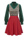 [Pre-Sale] 2PCS Green 1960s Diamond Check Knitted Vest Blouse & Skirt