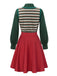 [Pre-Sale] 2PCS Green 1960s Diamond Check Knitted Vest Blouse & Skirt