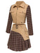 [Pre-Sale] 2PCS Khaki & Brown 1960s Plaid Patchwork Jacket & Pleated Skirt
