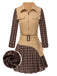 [Pre-Sale] 2PCS Khaki & Brown 1960s Plaid Patchwork Jacket & Pleated Skirt