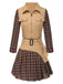 [Pre-Sale] 2PCS Khaki & Brown 1960s Plaid Patchwork Jacket & Pleated Skirt