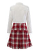 [Pre-Sale] 2PCS White & Red 1960s Faux-Wool Jacket & Pleated Skirt