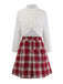 [Pre-Sale] 2PCS White & Red 1960s Faux-Wool Jacket & Pleated Skirt