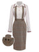 [Pre-Sale] 2PCS Beige 1960s Contrasted Blouse & Houndstooth Suspender Skirt