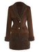 [Pre-Sale] 2PCS Dark Brown 1960s Faux Suede Fur Jacket & Skirt