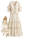 [Pre-Sale] 2PCS Beige 1970s Boho Ruffled Lace Blouse & Skirt