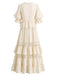 [Pre-Sale] 2PCS Beige 1970s Boho Ruffled Lace Blouse & Skirt