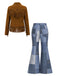 [Pre-Sale] 1970s Faux Suede Star Fringe Jacket & Denim-Print Flared Pants