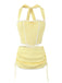 2PCS 1950s Gingham Plaid  Lace-Up Crop Camisole & Skirt