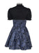 2PCS Black & Blue 1980s Gothic Cape Cardigan & Floral Embroidered Dress