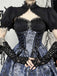 2PCS Black & Blue 1980s Gothic Cape Cardigan & Floral Embroidered Dress