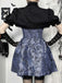 2PCS Black & Blue 1980s Gothic Cape Cardigan & Floral Embroidered Dress