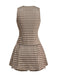 2PCS Brown 1960s Gingham Plaid Pleated Vest & Skirt