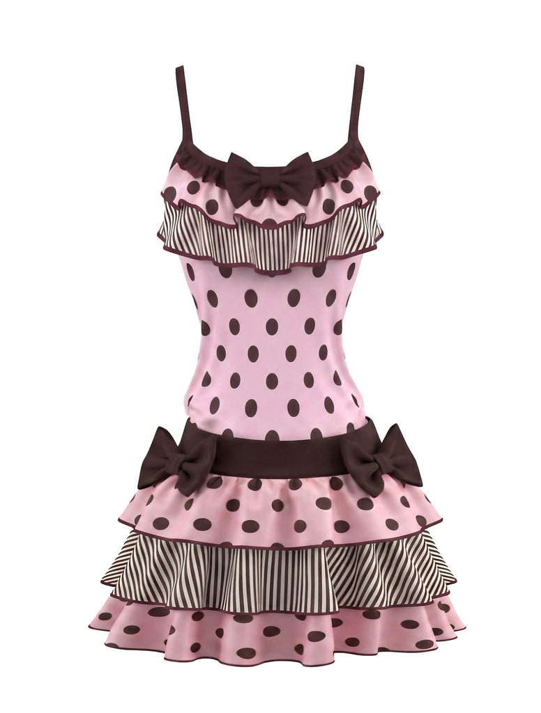 2PCS 1980s Polka Dot Sleeveless Tank Top & Layered Mini Skirt, vintage skirt, retro style - perfect for women who love vintage and retro fashion