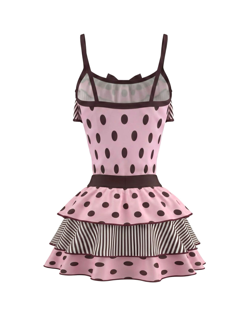 2PCS 1980s Polka Dot Sleeveless Tank Top & Layered Mini Skirt, vintage skirt, retro style - perfect for women who love vintage and retro fashion