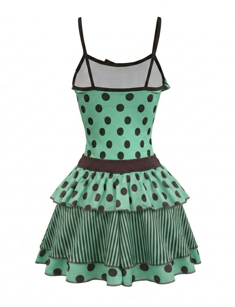 2PCS 1980s Polka Dot Sleeveless Tank Top & Layered Mini Skirt, vintage skirt, retro style - perfect for women who love vintage and retro fashion
