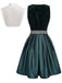 3PCS Green 1950s Square Neck Velvet Jacquard Dress & Apron & Lace Top