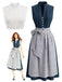 3PCS Blue 1950s Sleeveless Dress & Floral Apron & Lace Top