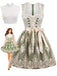 Light Green 1950s Square Neck Dress & Floral Lace Apron & White Top