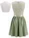 Light Green 1950s Square Neck Dress & Floral Lace Apron & White Top